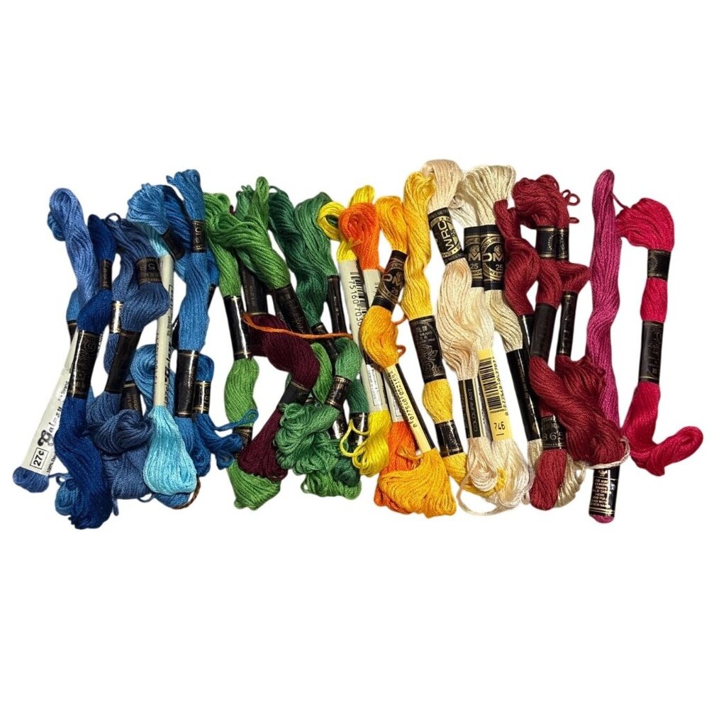 Embroidery Floss Lot of 27 Cotton Blue Green Yellow Red Galaxy DMC WRC Rose